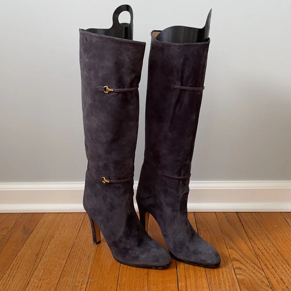Vintage Gucci Navy Suede Boots - Picture 4 of 8
